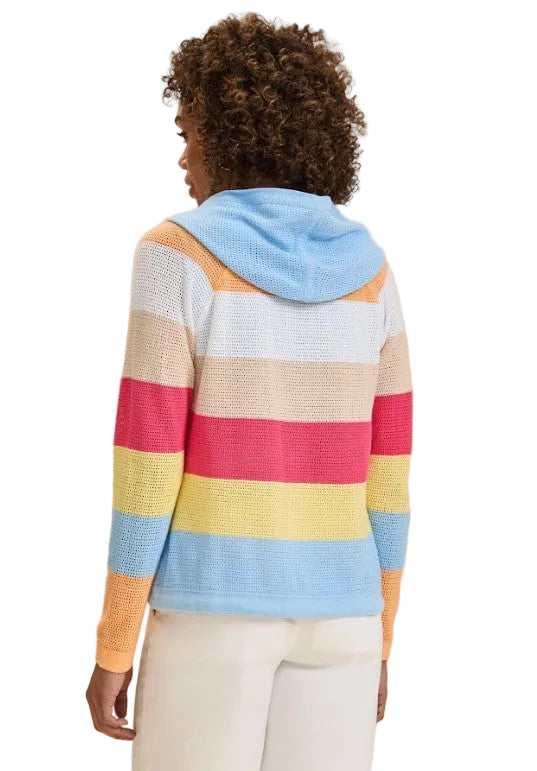 FDJ French Dressing Wide Striped Pointelle Hooded Cardigan (MULTI)