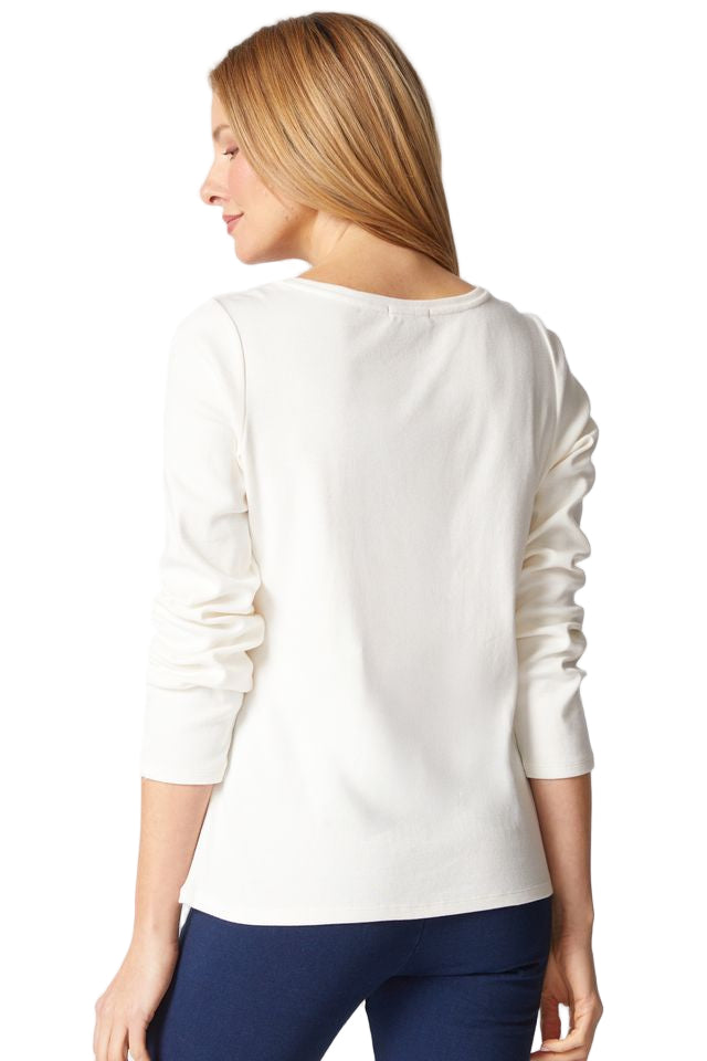 Habitat Cozy Rib Easy V-Neck Solid Winter White Tee (16451)