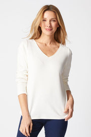 Habitat Cozy Rib Easy V-Neck Solid Winter White Tee (16451)