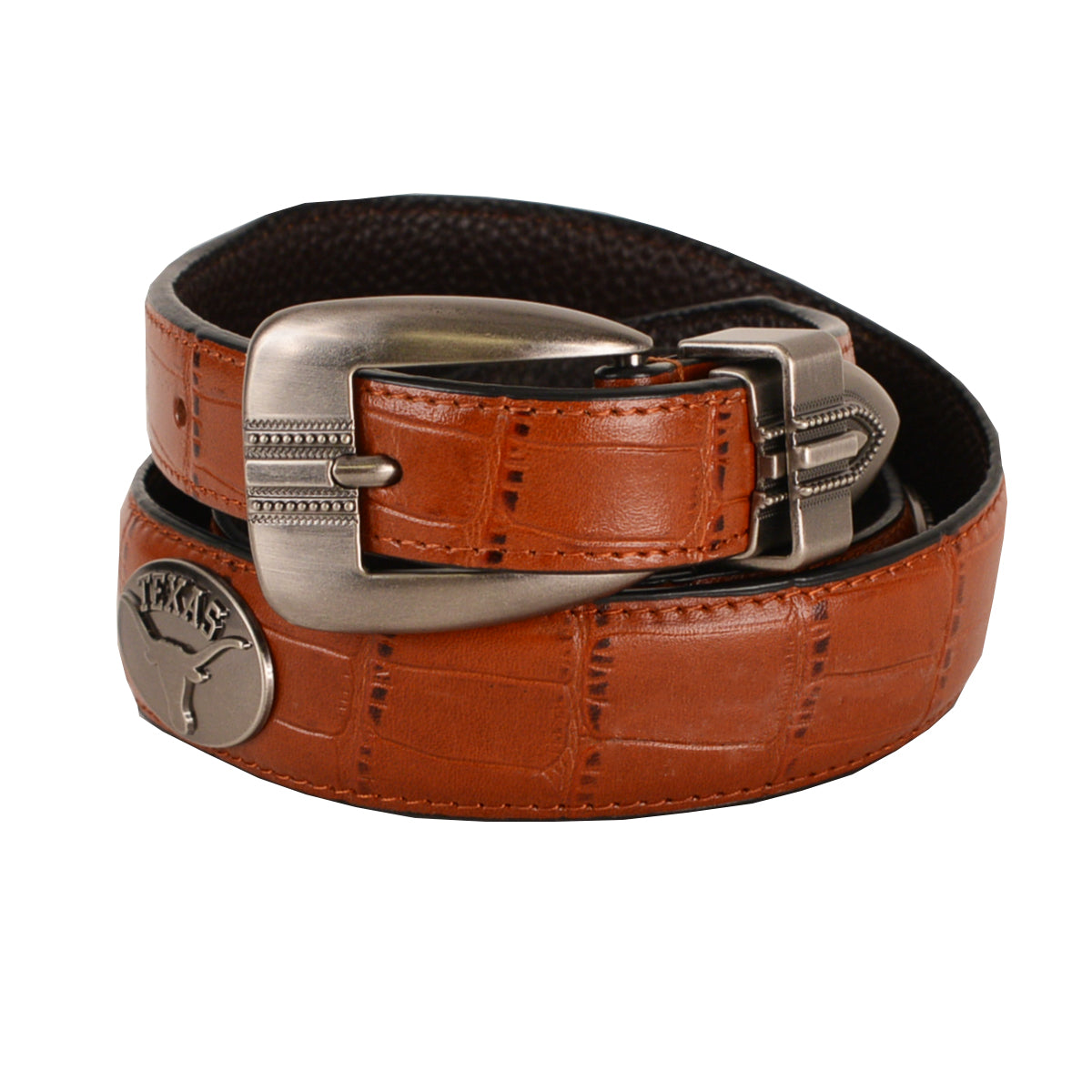 Texas Longhorn Zep Pro Leather Croc Concho Belt with Metal Tip End (2 Colors) (ZPBOLPT)