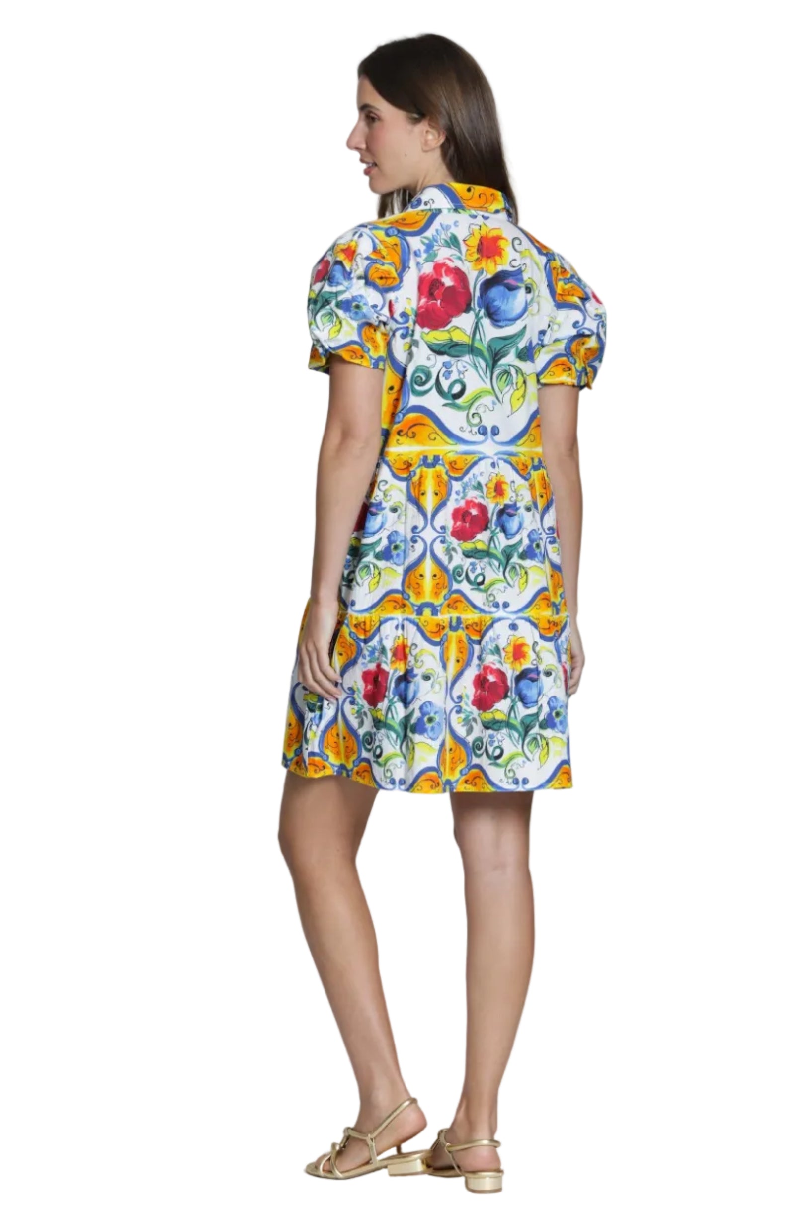 APNY Flounce Puff Sleeve Shirt Dress  (T104p/c-388d/CT) (Blue Multi )