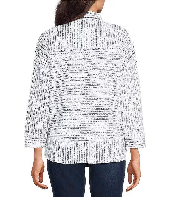 Ali Miles Knit Strayed Linear Dot Pop Over Shirt (WHT/GRY)