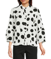 Ali Miles Woven Black & White Dot Button Front Shirt