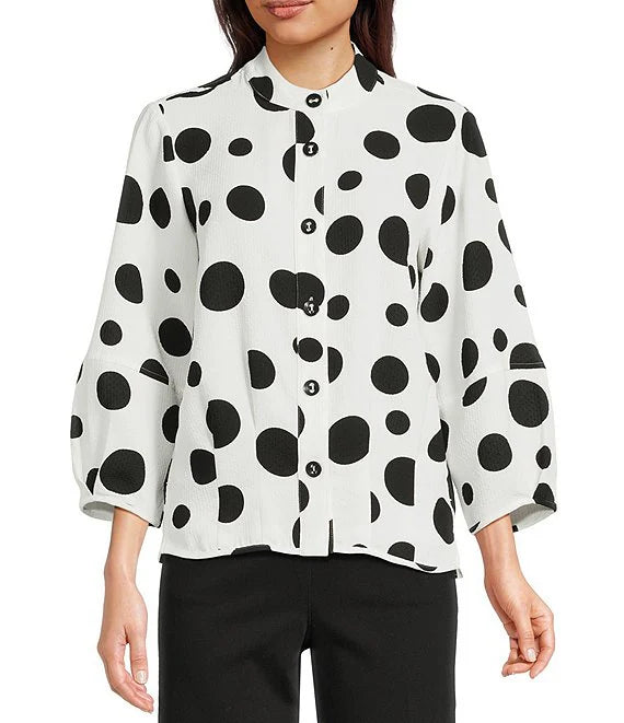 Ali Miles Woven Black & White Dot Button Front Shirt