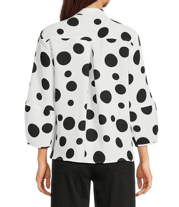 Ali Miles Woven Black & White Dot Button Front Shirt