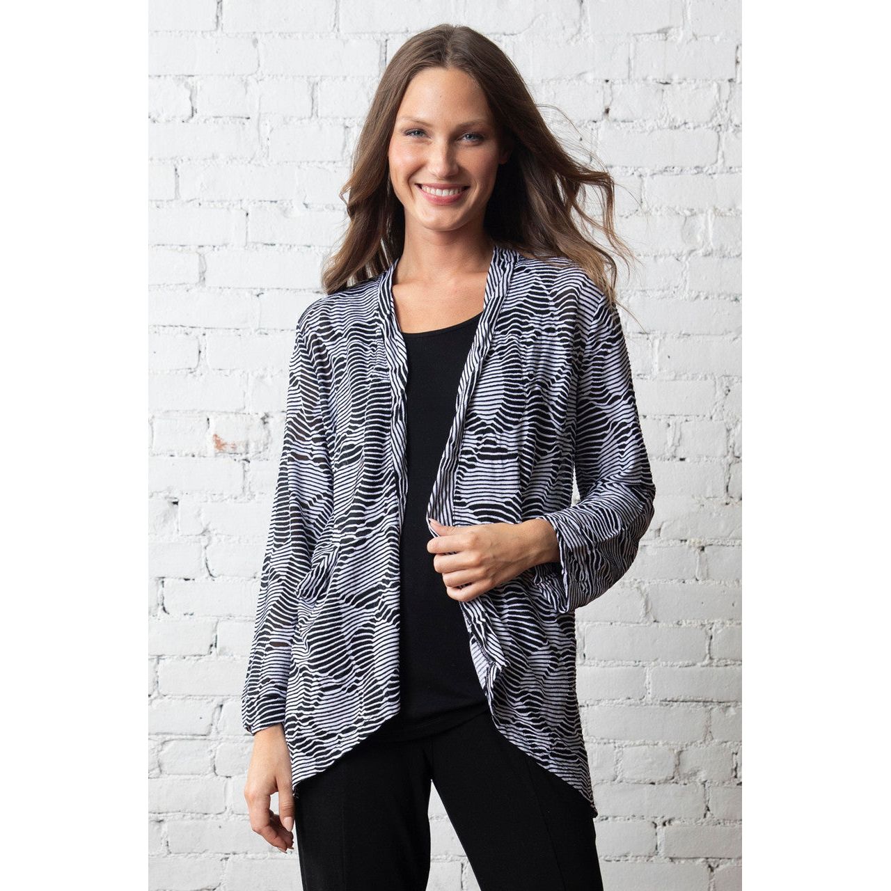 Olivia by Habitat Ivy League Print Overlay Cardigan (BLK)
