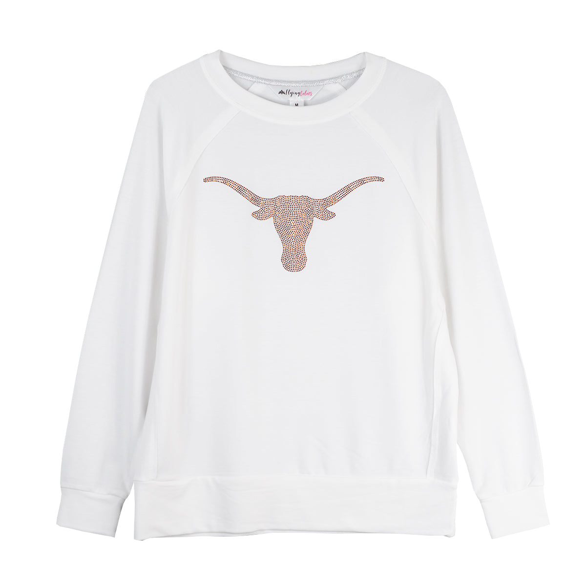 Texas Longhorn Flying Colors Ladies Rylee Raglan with Rhinestone Longhorn (GFW640TEX4)(White)