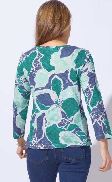 Escape Decoupage Floral Stepped Hem Boxy Tee (2 Colors) (17325)