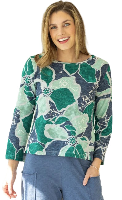Escape Decoupage Floral Stepped Hem Boxy Tee (2 Colors) (17325)