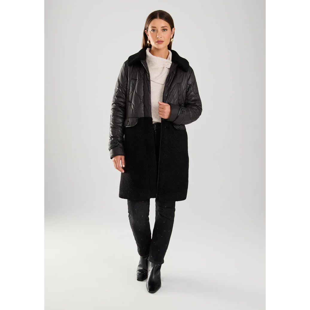 FDJ French Dressing Long Mixed Media Solid Black Jacket