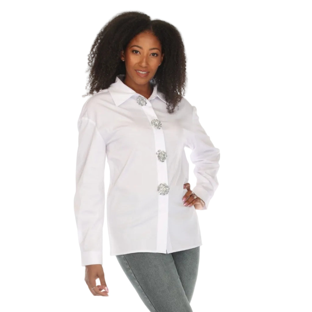 A.Z.I. Sonia Stretch Cotton embellished Shirt (Z13641)(2 Colors )