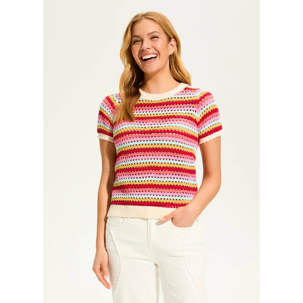 FDJ French Dressing Crochet Knit Stripe Top