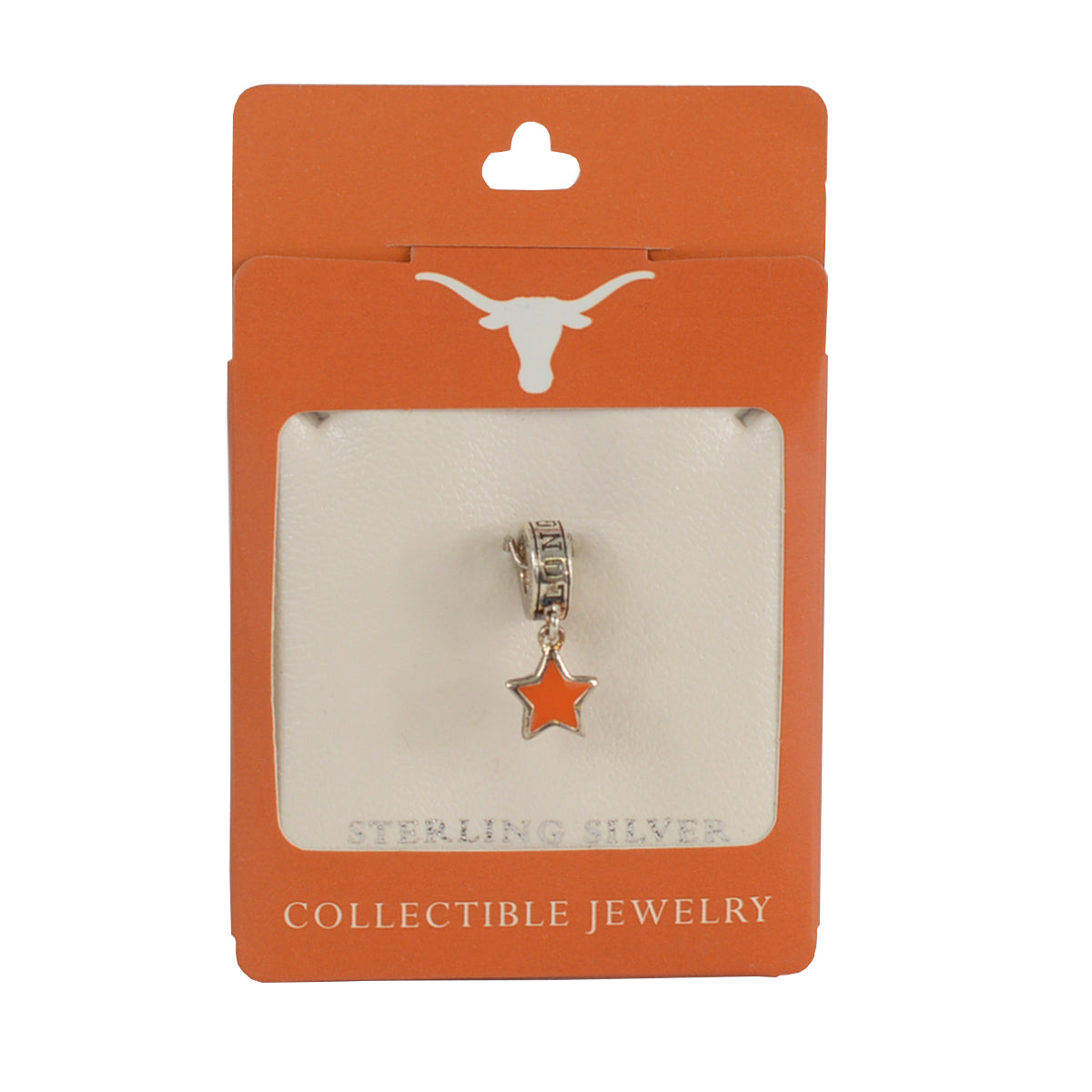 Texas Longhorn Sterling Silver and Burnt Orange  Drop  Star Bead (S80353)