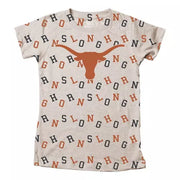 Texas Longhorn Wes & Willy Toddler Girl's Logo &  Allover Team Letters Crew Neck Tee (2341TEX)(OatmealHeather)