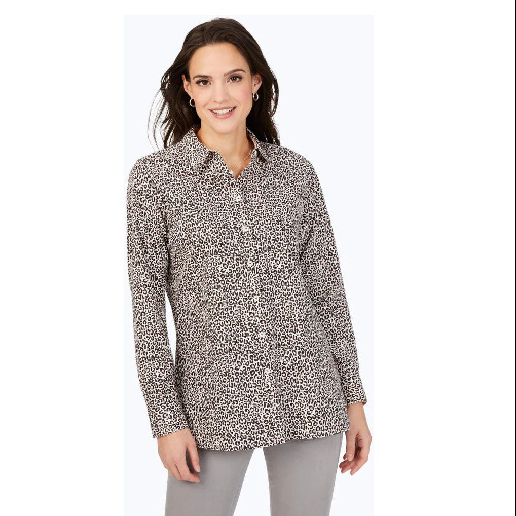 Foxcroft Journey Luxe Dark Chocolate Leopard Tunic