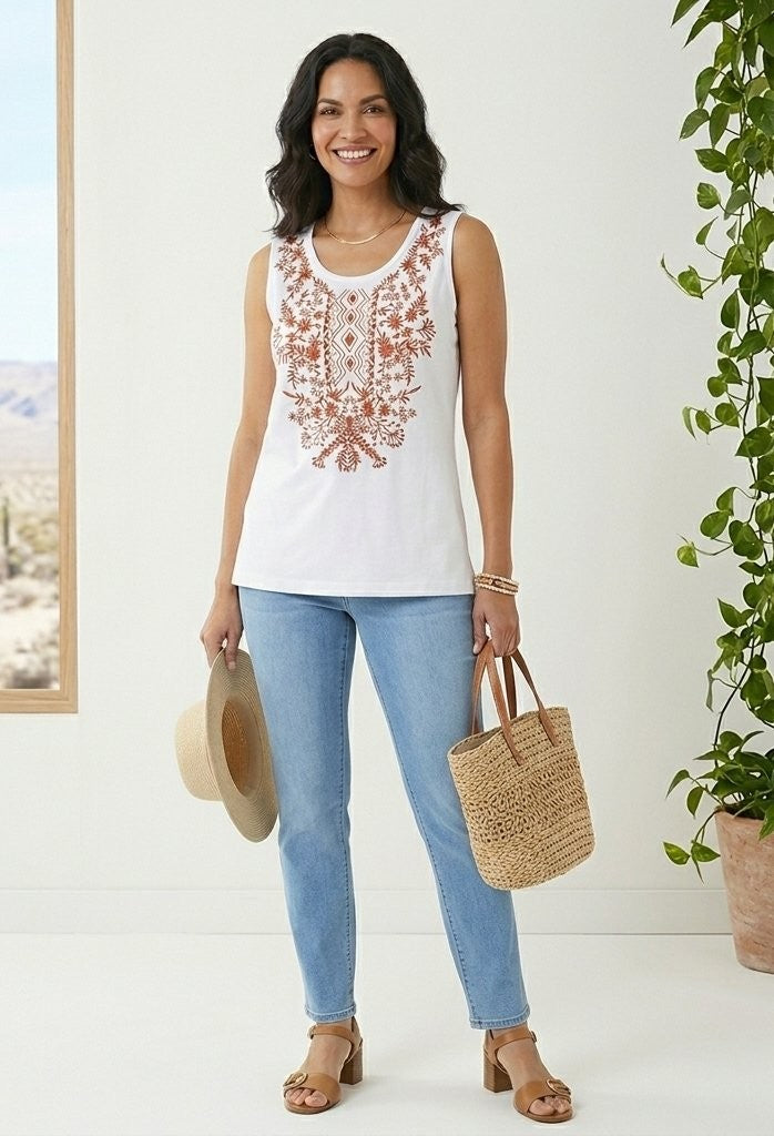 Parsley & Sage Carol Embroidered Sleeveless Tank (2 Colors) (19W256A)