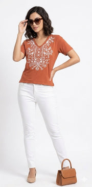 Parsley & Sage Carol Short Sleeve knit Top (2 Colors) (19W256B)