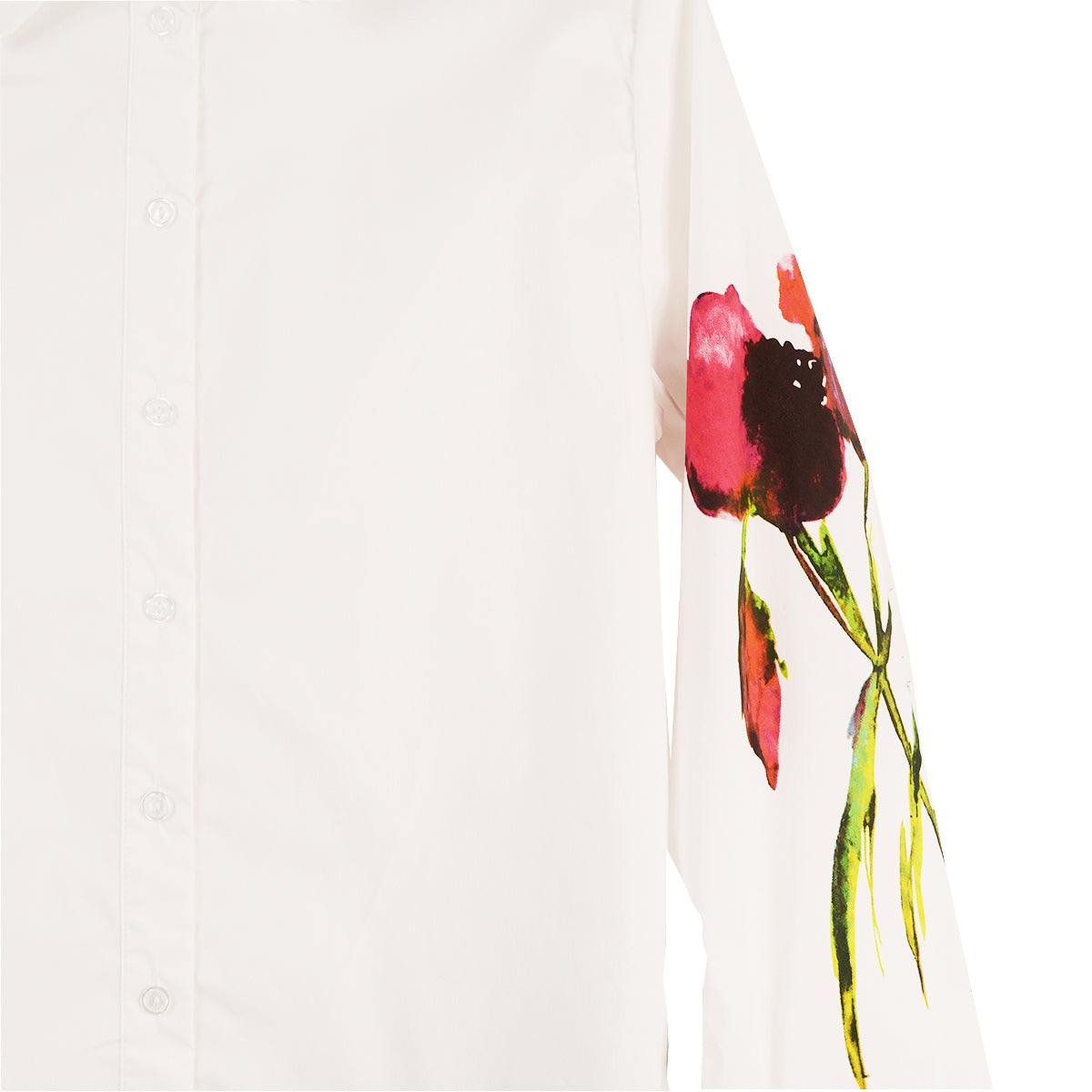 Ravel White Print Button Front Floral Sleeve Blouse (1Y2205)(White)
