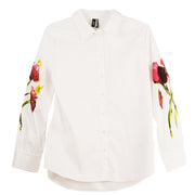 Ravel White Print Button Front Floral Sleeve Blouse (1Y2205)(White)