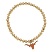 Texas Longhorn Canvas Enamel Medallion Satin Ball Bead Stretch Bracelet (25281B-TEX)