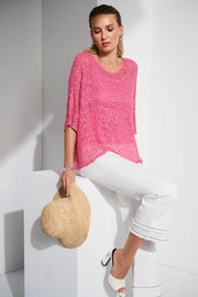 Joseph Ribkoff 2-pc Chenille Open Weave Top  and Tank (262902)(Bubble Gum )