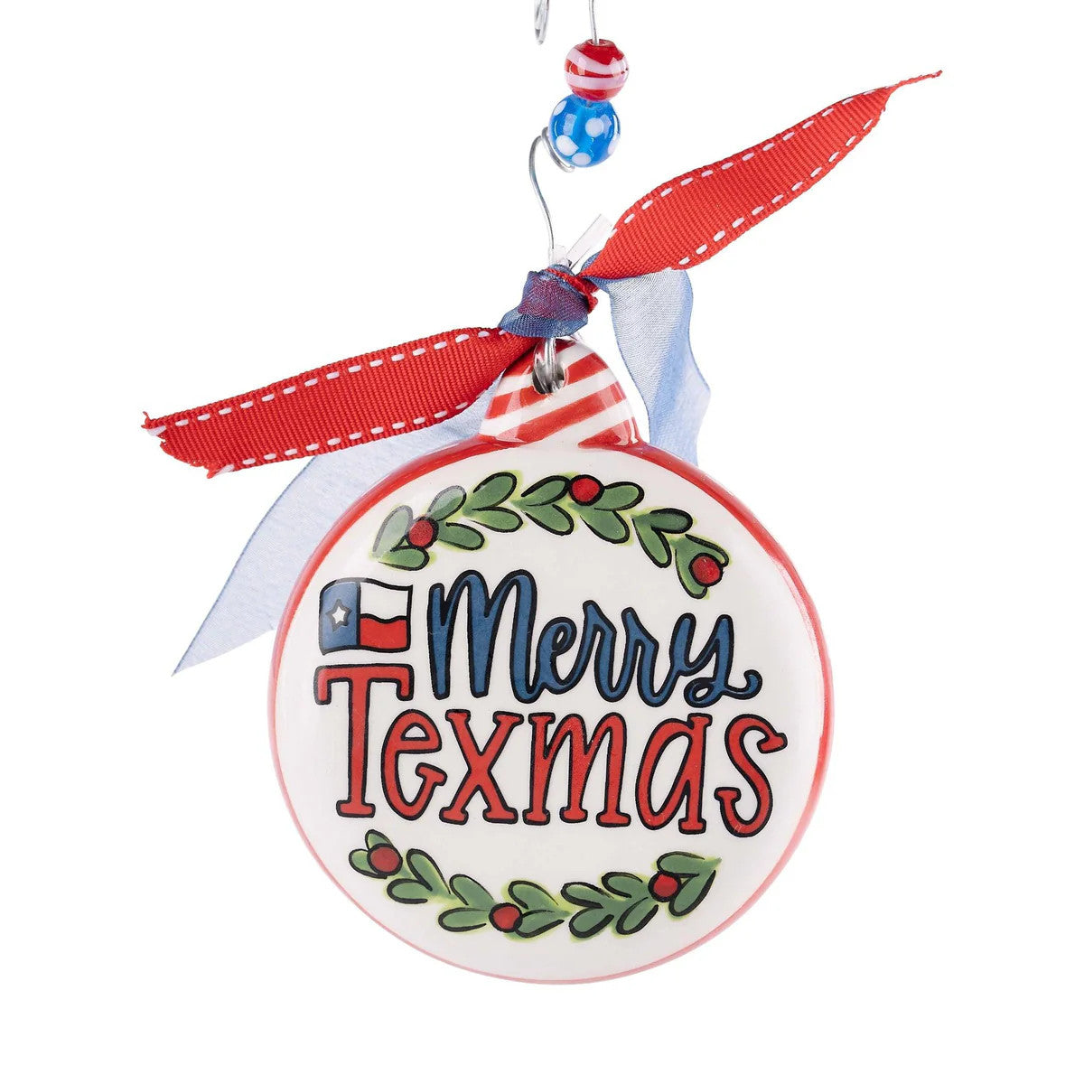 Glory Haus Ceramic Texas Flag Wreath Puff Ornament