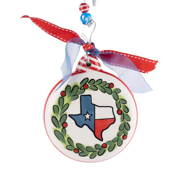 Glory Haus Ceramic Texas Flag Wreath Puff Ornament