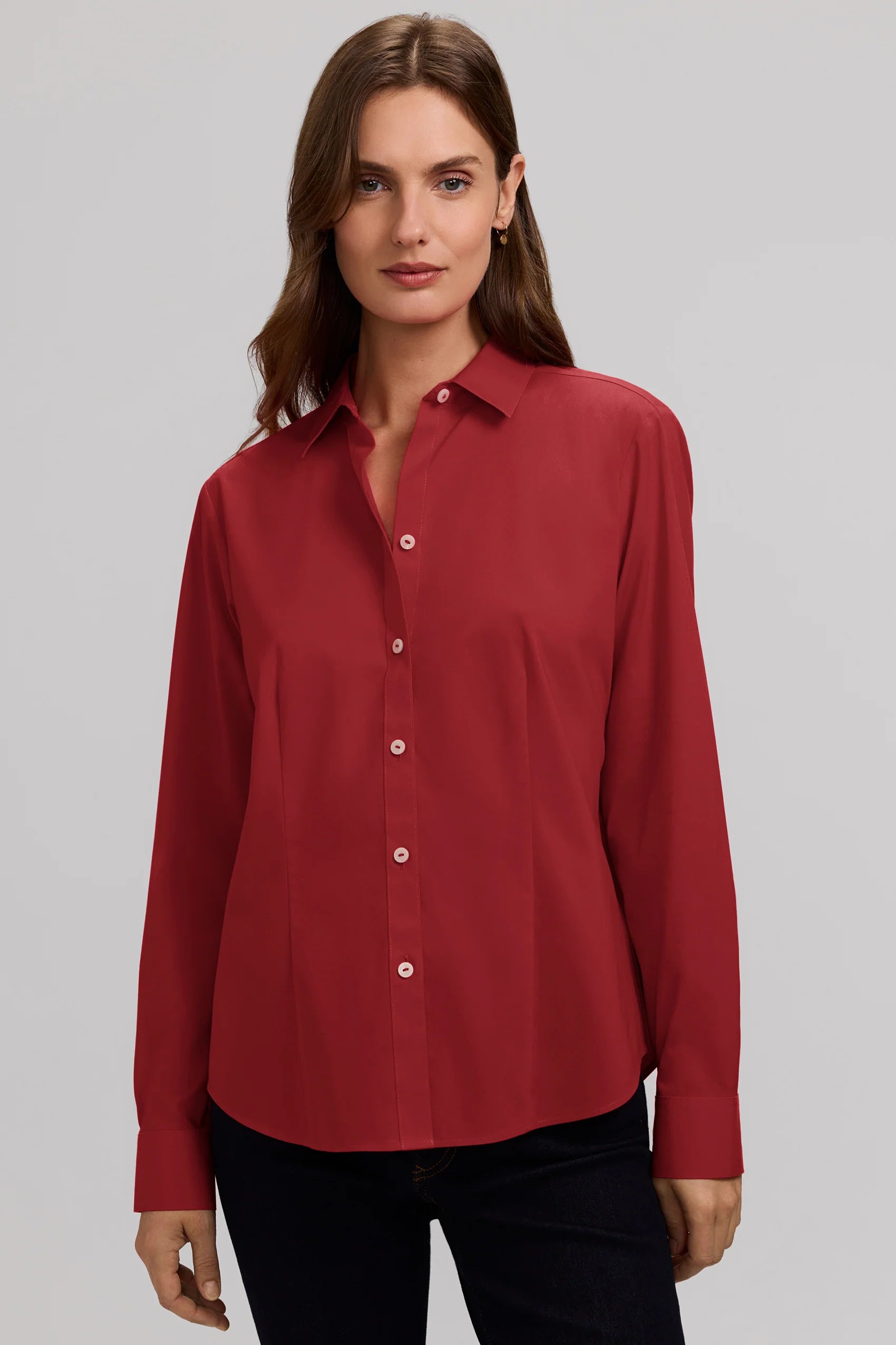 Foxcroft June No Iron Stretch Long Sleeve Shirt (2046545) (Clay)