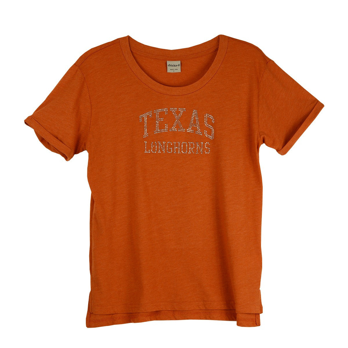 Texas Longhorns Arch Silver Rhinestones Must Have Crew Tee (2108-02-RSTXLH)