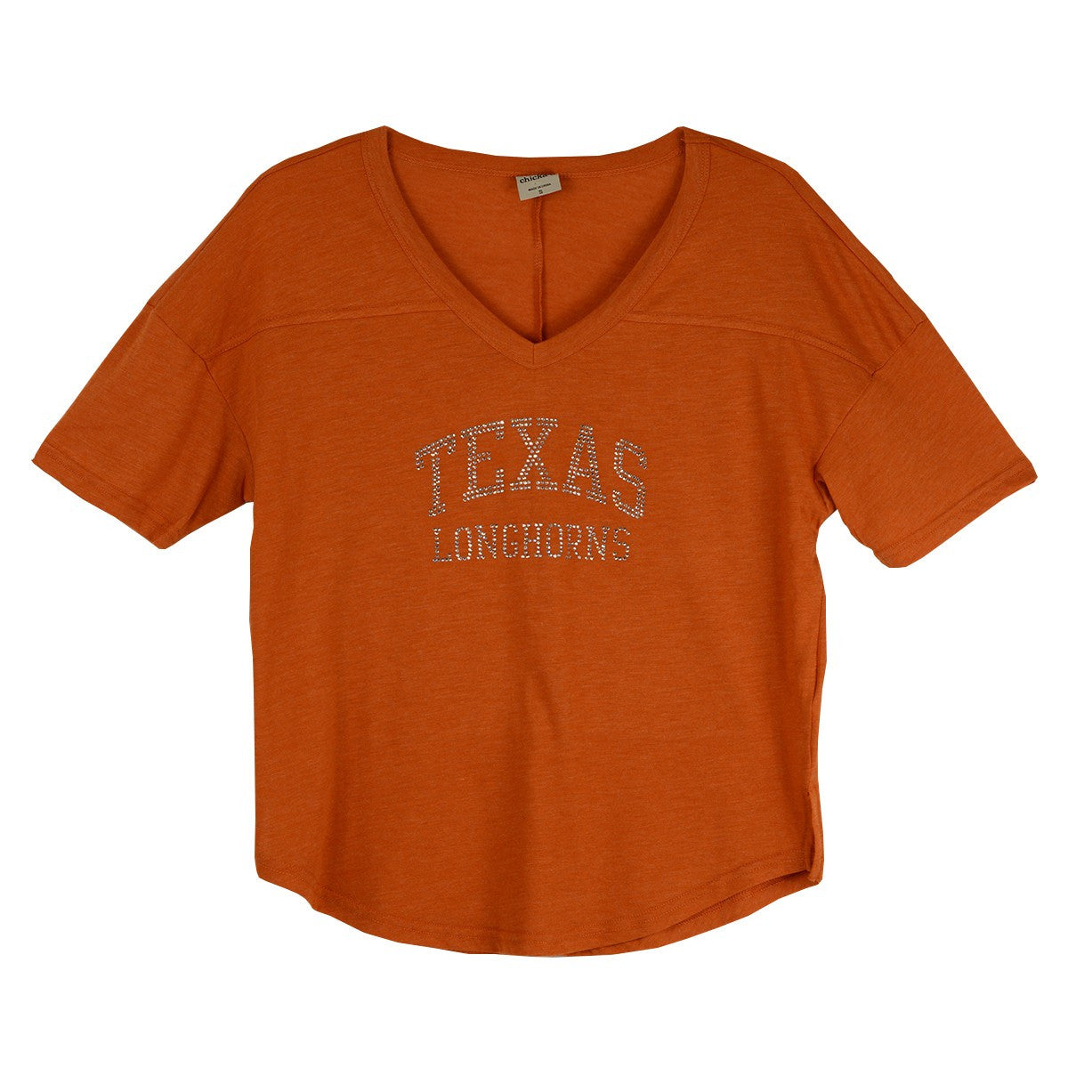 Texas Longhorn Arch Silver Rhinestone V-Tee (2109-02-ARCTXRS)