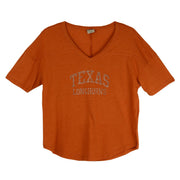 Texas Longhorn Arch Silver Rhinestone V-Tee (2109-02-ARCTXRS)