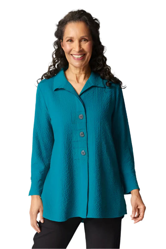 Habitat Crinkle Crepe Patch Button Solid Everglade Tunic (21350)