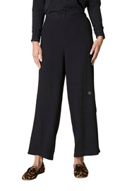Habitat Crinkle Crepe Flat Front Solid Black Ankle Pant (21378)