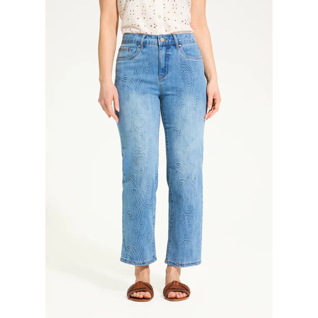 FDJ French Dressing Olivia Tonal Floral Embellished Straight Crop Jeans