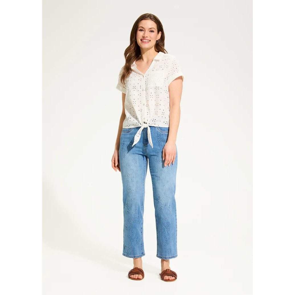 FDJ French Dressing Olivia Tonal Floral Embellished Straight Crop Jeans