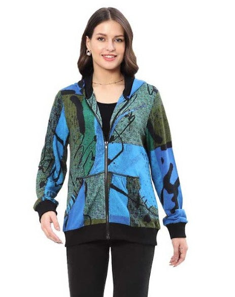Parsley & Sage Andrea Zip Front Hoodie Jacket (TURQ/MULTI)