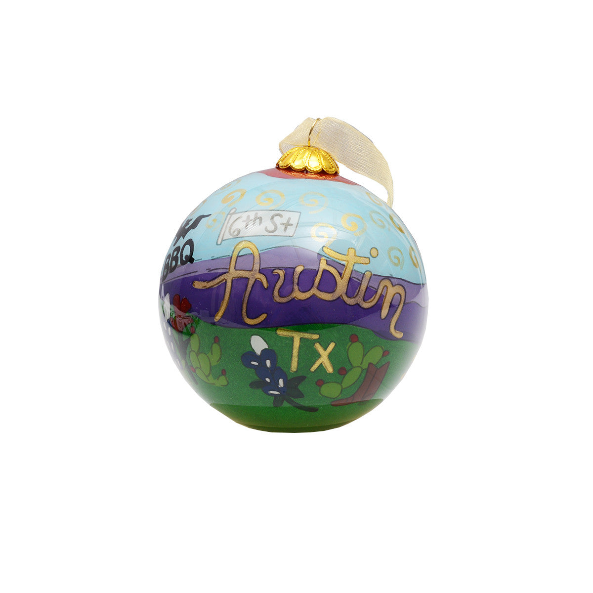 Kitty Keller Hand Painted City of Austin Icons Ornament  Script Letters 12998-g