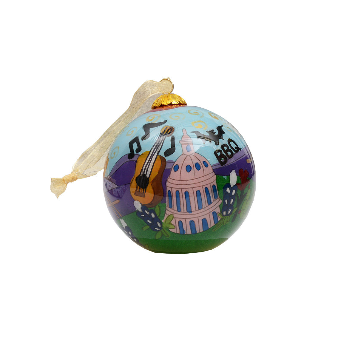 Kitty Keller Hand Painted City of Austin Icons Ornament  Script Letters 12998-g