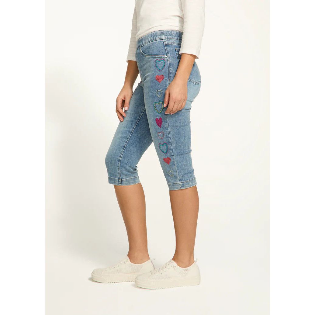 FDJ French Dressing Embroidered Hearts Pull-On Pedal Pushers