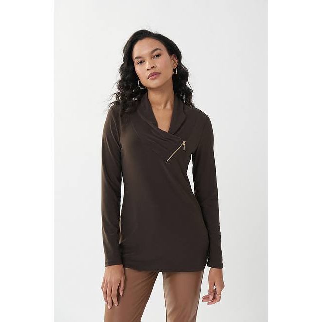 Joseph Ribkoff Zip Accent Tunic (223203-3799) MOCHA