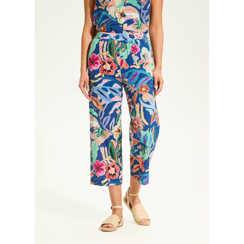 FDJ French Dressing Eyelet Pull-On Crop Wide Leg Denim, Pop Camo Floral
