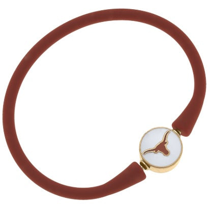 Texas Longhorn Canvas Silicon & Enamel Bali Bracelet (BORGN) (23131B-TEX BORNG)