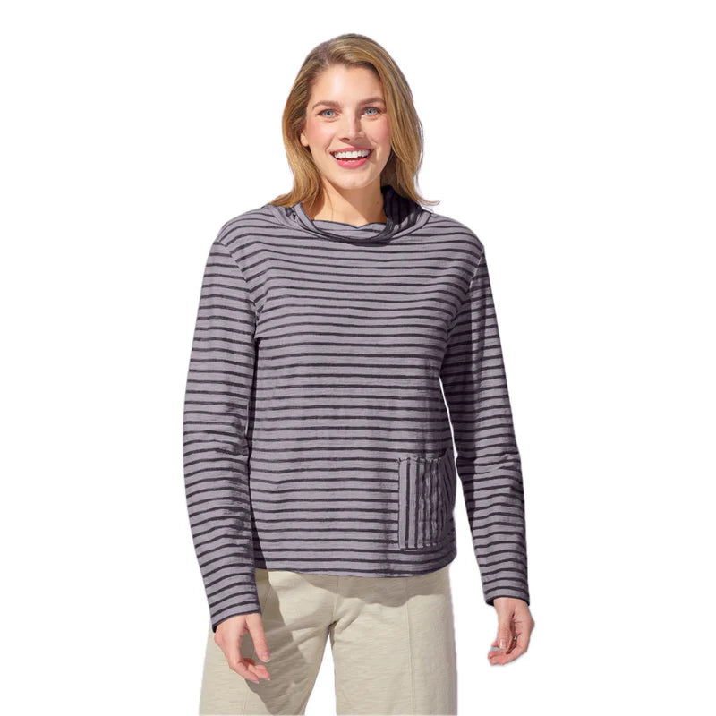 Escape Santa Barbara Stripe Chill Funnel Neck Top (2 Colors) (23541)