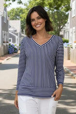 Escape Santa Barbara Stripe 3/4 Sleeve Tee ( 23542)  (Navy)