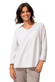 Escape Santa Barbara Stripe 3/4 Sleeve Tee ( 23542)  (Dune)
