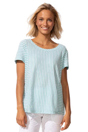 Escape Santa Barbara Stripe Cap Sleeve Seam Tee (Mint)(23543)