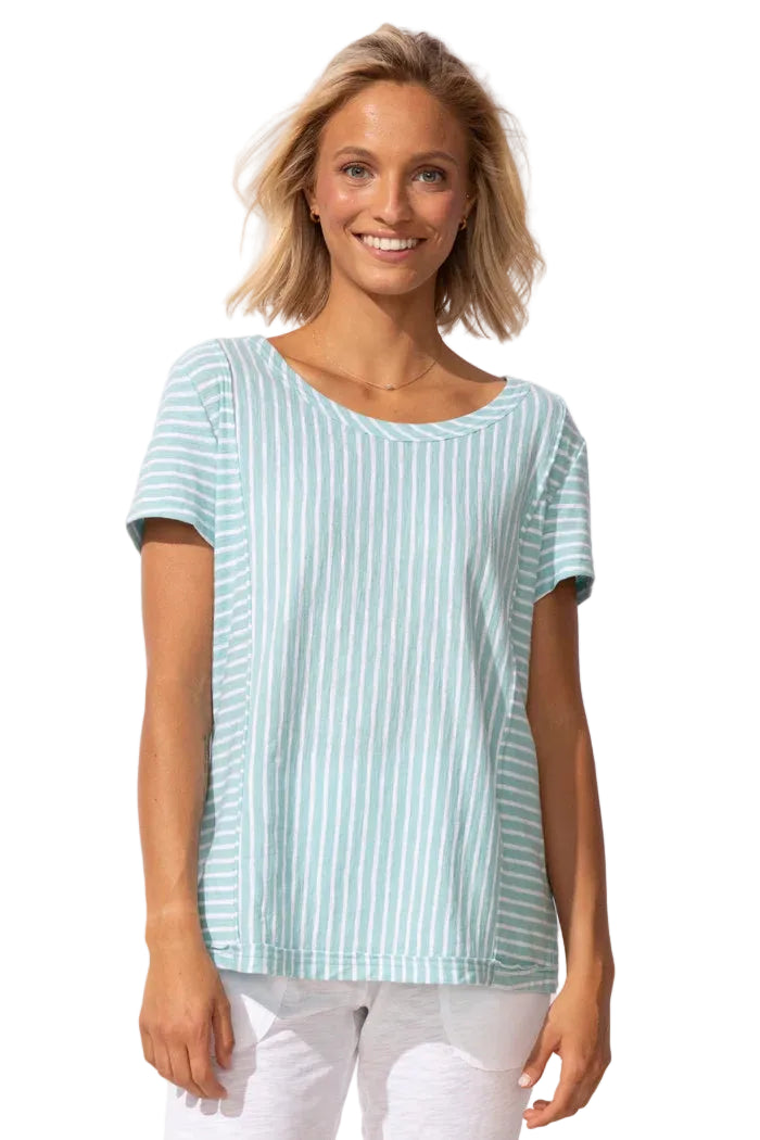 Escape Santa Barbara Stripe Cap Sleeve Seam Tee (Mint)(23543)
