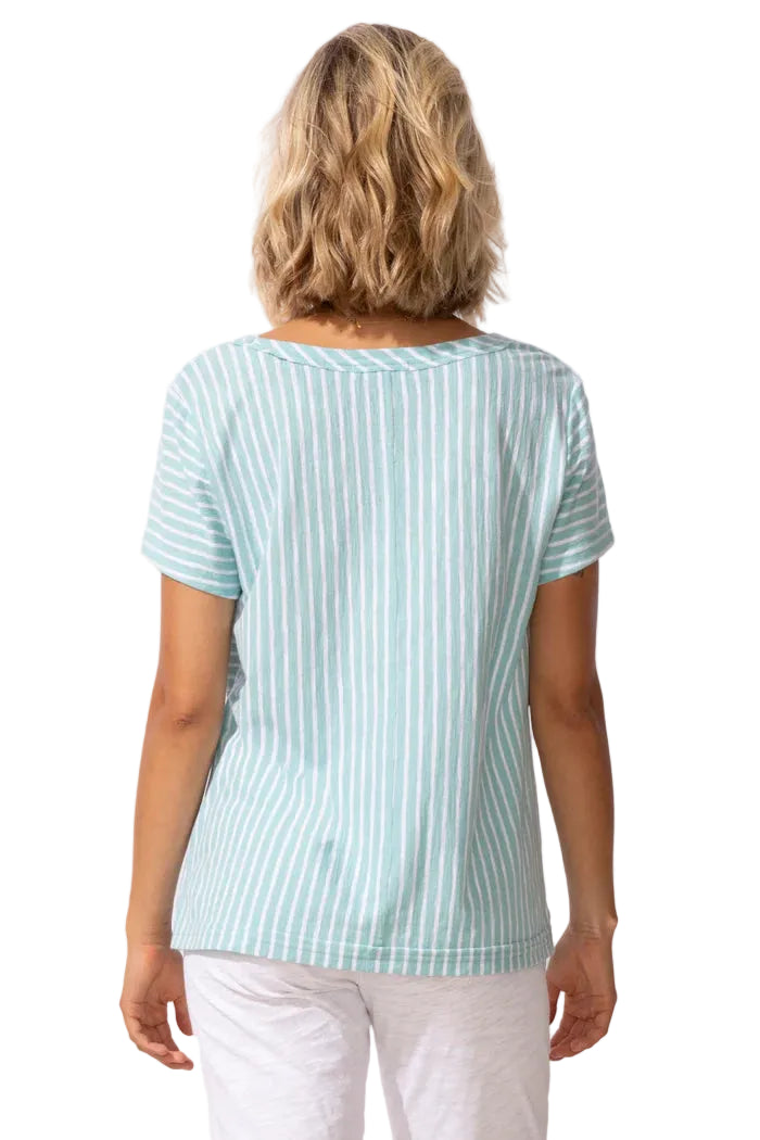 Escape Santa Barbara Stripe Cap Sleeve Seam Tee (Mint)(23543)