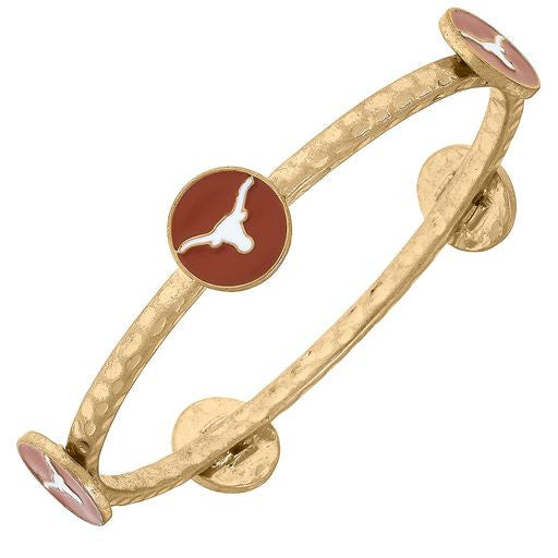 Texas Longhorn Canvas Claudia Repeat Logo Medallions Hammered Gold Bangle (23984B-TEX-BO)