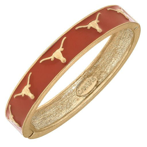 Texas Longhorn Canvas Enamel Repeat Logo Bangle (BO/GLD) (23985B-TEX-BO)